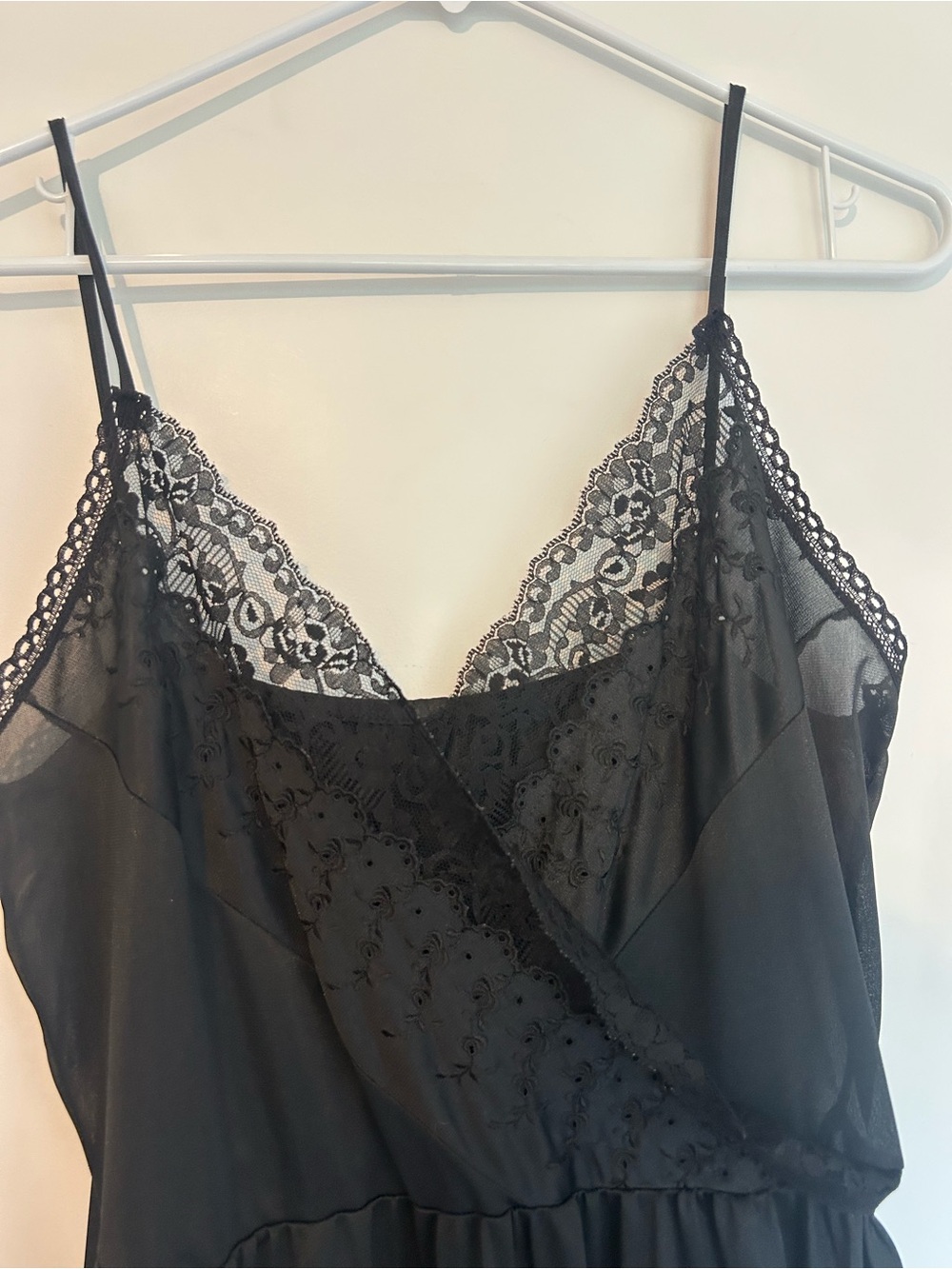 Vintage Black Lace Trim Satin Slip Dress - Women Intimates